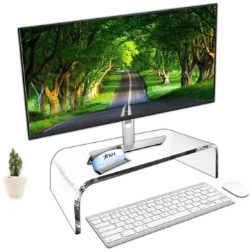 AMT Premium Acrylic Clear Monitor Riser Laptop/PC/Multimedia Monitor Stand for Home Office