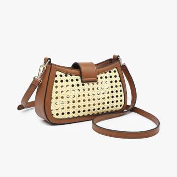 JEN & CO. Miller - Zip Snap Close - Belt Style Adjustable Strap - Rattan/Vegan Leather Crossbody Han...