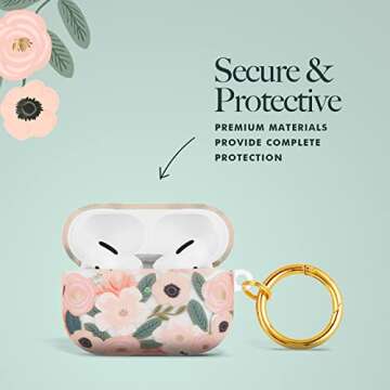 Rifle Paper Co. Airpods Pro Case Cover with Keychain [Wireless Charging Compatible] [Visible LED] Cute Case for Apple AirPods Pro with Floral Design, Anti Scratch, Slim, Shockproof - Wild Flowers