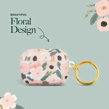 Rifle Paper Co. Airpods Pro Case Cover with Keychain [Wireless Charging Compatible] [Visible LED] Cute Case for Apple AirPods Pro with Floral Design, Anti Scratch, Slim, Shockproof - Wild Flowers