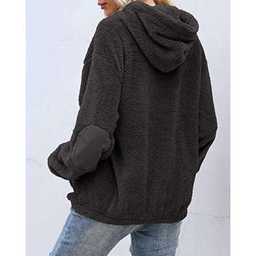 Yanekop Womens Athletic Hoodies Fuzzy Fleece Sweatshirt Sherpa Oversized Plaid Pullover With Pockets(01 Dark Grey,S)