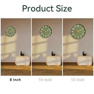 Roymnie Wall Clock Green, Silent Wall Clocks Battery Operated 8 Inch-Modern Non Ticking Analog Clock...