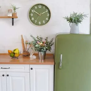 Roymnie Wall Clock Green, Silent Wall Clocks Battery Operated 8 Inch-Modern Non Ticking Analog Clock Decorative for Kitchen Office Bathroom Bedroom(Gold)