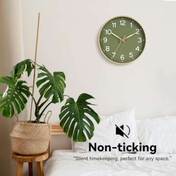 Roymnie Wall Clock Green, Silent Wall Clocks Battery Operated 8 Inch-Modern Non Ticking Analog Clock Decorative for Kitchen Office Bathroom Bedroom(Gold)