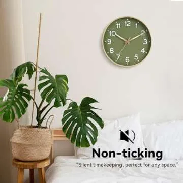 Roymnie Wall Clock Green, Silent Wall Clocks Battery Operated 8 Inch-Modern Non Ticking Analog Clock Decorative for Kitchen Office Bathroom Bedroom(Gold)
