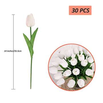 30pcs Real Touch Tulips PU Artificial Flowers, Fake Tulips Flowers for Arrangement Wedding Party Eas...