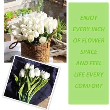 30pcs Real Touch Tulips PU Artificial Flowers, Fake Tulips Flowers for Arrangement Wedding Party Easter Spring Home Dining Room Office Decoration. (White, 14" Tall)