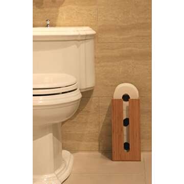 Bamboo Toilet Paper Holder perfect for toilet paper storage or general bathroom storage, a freestanding toilet paper holder handmade from biodegradable bamboo