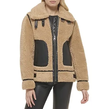 Levi's Women's Sherpa Moto Jacket (Standard & Plus Sizes), Tan, X-Small