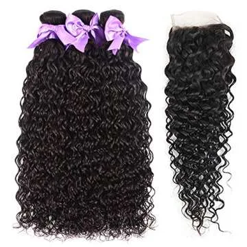 Laritaiya Water Wave Bundles With Closure Human Hair (18 20 22+16) Wet and Wavy Human Hair 3 Bundles...