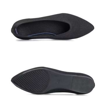 Frank Mully Womens Pointed Toe Flats Knit Dress Shoes Comfort Women Shoes Slip On Shoes for Woman Classic Softable Shoes Low Wedge Black Solid, 8.5