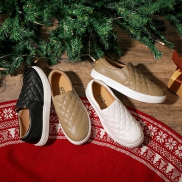 STQ Women's Vegan Leather Slip-On Sneakers Comfortable & Stylish