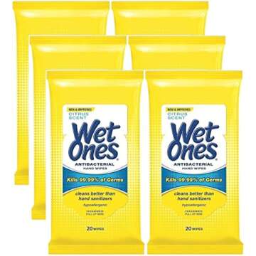 Wet Ones Antibacterial Hands & Face Wipes, Citrus Scent, 20 Count Travel Pack (Pack of 6)
