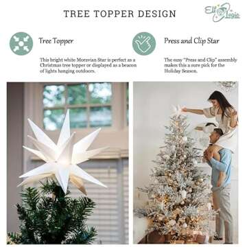 Elf Logic Large 12” Easy Assembly Warm White LED Moravian Star - Hanging Outdoor Christmas Light -...