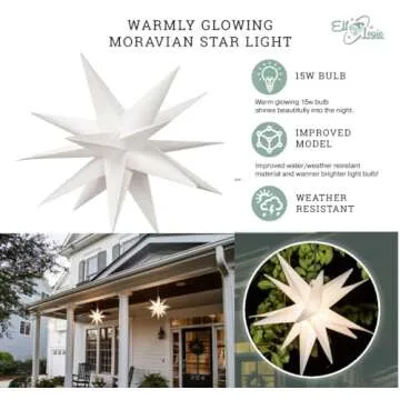 Elf Logic Large 12” Easy Assembly Warm White LED Moravian Star - Hanging Outdoor Christmas Light - Use as Holiday Decoration, Porch Light, 3D Fixture, Advent Star, Wedding & Ballroom Venue Decor