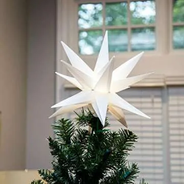 Elf Logic Large 12” Easy Assembly Warm White LED Moravian Star - Hanging Outdoor Christmas Light - Use as Holiday Decoration, Porch Light, 3D Fixture, Advent Star, Wedding & Ballroom Venue Decor