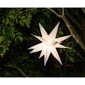 Elf Logic Large 12” Easy Assembly Warm White LED Moravian Star - Hanging Outdoor Christmas Light - Use as Holiday Decoration, Porch Light, 3D Fixture, Advent Star, Wedding & Ballroom Venue Decor