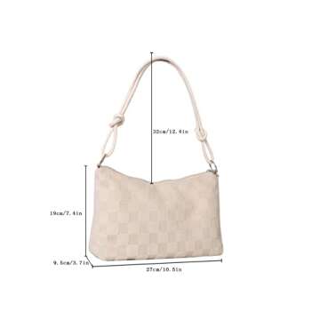 SweatyRocks Women's Hobo Purse Checkered Zip Up Shoulder Bag Casual Handbag Beige S