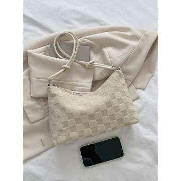 SweatyRocks Women's Hobo Purse Checkered Zip Up Shoulder Bag Casual Handbag Beige S