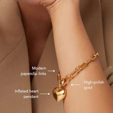 JENNY BIRD Puffy Heart Bracelet | High Polish Gold, Lobster Clasp | Sleek, Chunky Designer Jewelry for Women