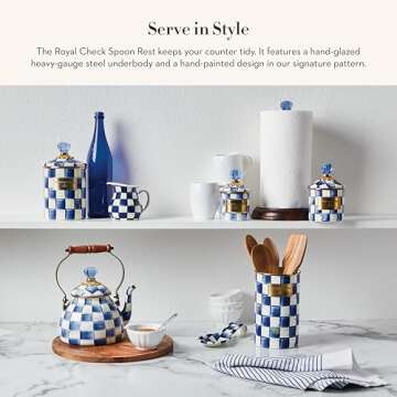 MACKENZIE-CHILDS Enamel Spoon Rest, Kitchen Utensil Rest and Spoon Holder, Kitchen Decor, Blue-and-W...