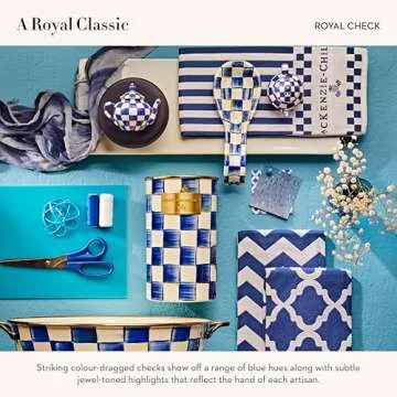 MACKENZIE-CHILDS Enamel Spoon Rest, Kitchen Utensil Rest and Spoon Holder, Kitchen Decor, Blue-and-White Royal Check