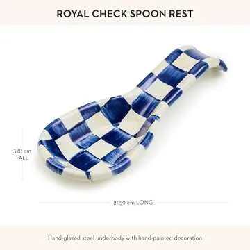 MACKENZIE-CHILDS Enamel Spoon Rest, Kitchen Utensil Rest and Spoon Holder, Kitchen Decor, Blue-and-White Royal Check
