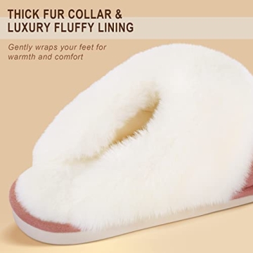 Parlovable Women's Slippers Fuzzy Warm Comfy Faux Fur Slip-on Fluffy Bedroom House Shoes Memory Foam Suede Cozy Plush Breathable Anti-Slip Indoor & Outdoor Winter Lotus Root Pink 9-10