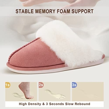Parlovable Women's Slippers Fuzzy Warm Comfy Faux Fur Slip-on Fluffy Bedroom House Shoes Memory Foam Suede Cozy Plush Breathable Anti-Slip Indoor & Outdoor Winter Lotus Root Pink 9-10