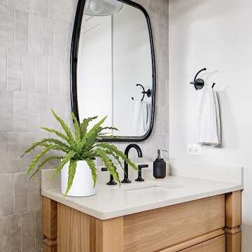 GnFlus Artificial Fern Plant in Ceramic Pot, 11 Inch Fake Bird’s Nest Ferns Plants Faux Potted Fern Plants for Home Living Room Bathroom Kitchen Office Table Indoor Decor