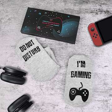 Do Not Disturb I'm Gaming Socks, Gaming Sock Novelty Gift for Teen Boys Mens Gamer Kids Sons Husbands Boyfriends Women