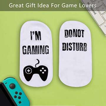 Do Not Disturb I'm Gaming Socks, Gaming Sock Novelty Gift for Teen Boys Mens Gamer Kids Sons Husbands Boyfriends Women