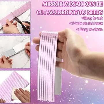 Queekay 4800 Pcs Self Adhesive Glass Mirror Mosaic Tiles 5 x 5 mm Disco Tiles Stickers for Crafts Small Square Mirror Tiles for DIY Craft Disco Balls Decoration(Pink)