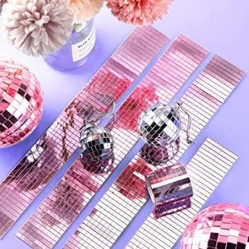Queekay 4800 Pcs Self Adhesive Glass Mirror Mosaic Tiles 5 x 5 mm Disco Tiles Stickers for Crafts Small Square Mirror Tiles for DIY Craft Disco Balls Decoration(Pink)