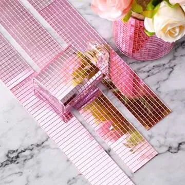 Queekay 4800 Pcs Self Adhesive Glass Mirror Mosaic Tiles 5 x 5 mm Disco Tiles Stickers for Crafts Small Square Mirror Tiles for DIY Craft Disco Balls Decoration(Pink)
