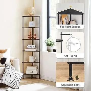 HOOBRO 6-Tier Industrial Corner Shelf for Small Spaces