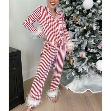 Chic Thopavenoir Christmas Pajamas Set for Women Silk