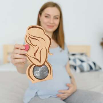 R HORSE Pregnant Woman Sonogram Picture Frame, Wooden Heart Ultrasound Photo Frame, Moms Pregnancy Announcements Sign, Gifts for First Time Moms Maternity Baby Shower Keepsakes