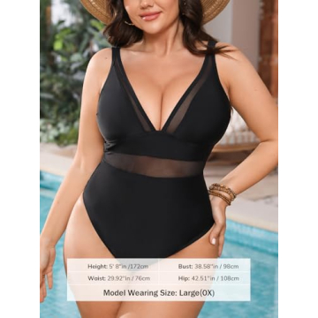 CUPSHE V Neck Mesh Sheer Plus Size One Piece Swimsuit