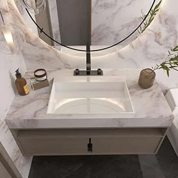 Marble Contact Paper for Countertops Marble Wall Paper Matte Peel and Stick Wallpaper Removable Self Adhesive Granite Vinyl Film Waterproof Roll 15.7”×79” Thick, Easy to Clean & Install White/Gold