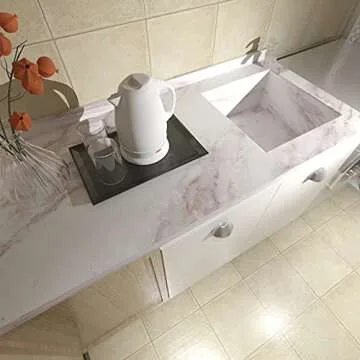 Marble Contact Paper for Countertops Marble Wall Paper Matte Peel and Stick Wallpaper Removable Self Adhesive Granite Vinyl Film Waterproof Roll 15.7”×79” Thick, Easy to Clean & Install White/Gold