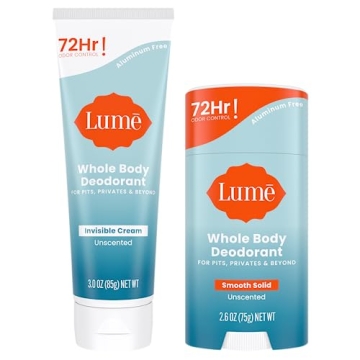 Lume Whole Body Deodorant - Invisible Cream and Solid Unscented - 72 Hour Odor Control - Aluminum & ...