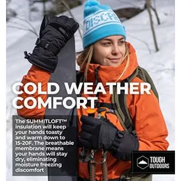 Tough Outdoors Winter Gloves - Waterproof Snow Gloves for Women and Men - Warm Womens and Mens Ski or Snowboard Gloves - Skiing & Snowboarding Gloves for Cold Weather - Small