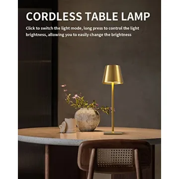 KDG 2 Pack Cordless Table Lamp,Portable LED Desk Lamp, 5000mAh Battery Operated, 3 Color Stepless Dimming Up, for Restaurant/Bedroom/Bars/Outdoor Party/Camping/Coffee Shop Night Light(Gold)