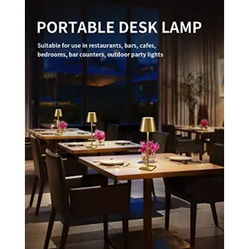 KDG 2 Pack Cordless Table Lamp,Portable LED Desk Lamp, 5000mAh Battery Operated, 3 Color Stepless Dimming Up, for Restaurant/Bedroom/Bars/Outdoor Party/Camping/Coffee Shop Night Light(Gold)