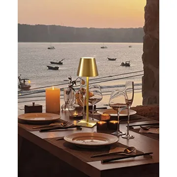 KDG 2 Pack Cordless Table Lamp,Portable LED Desk Lamp, 5000mAh Battery Operated, 3 Color Stepless Dimming Up, for Restaurant/Bedroom/Bars/Outdoor Party/Camping/Coffee Shop Night Light(Gold)