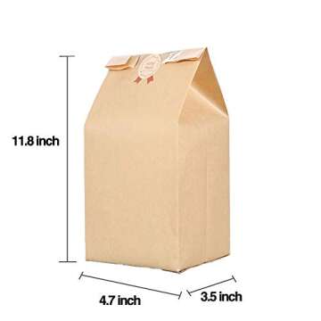 Paper Bread Loaf Bags with Window,Kraft Food Packaging Storage Bakery Bags,Pack of 50