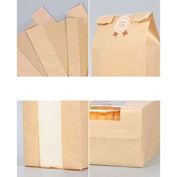 Paper Bread Loaf Bags with Window,Kraft Food Packaging Storage Bakery Bags,Pack of 50