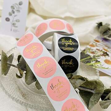 1000pcs Elegant Thank You Stickers Rolls for Packaging
