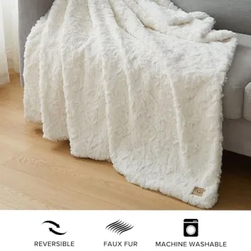 UGG Adalee Cozy Faux Fur Throw Blanket 50x70 Natural